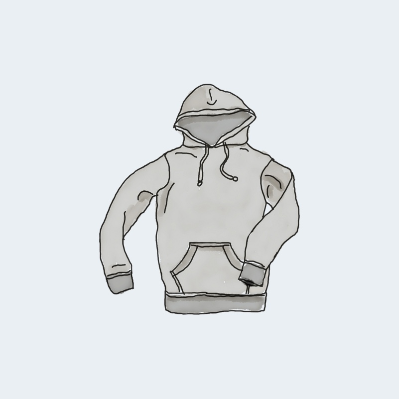 A drawing of a hoodie with the hood up.